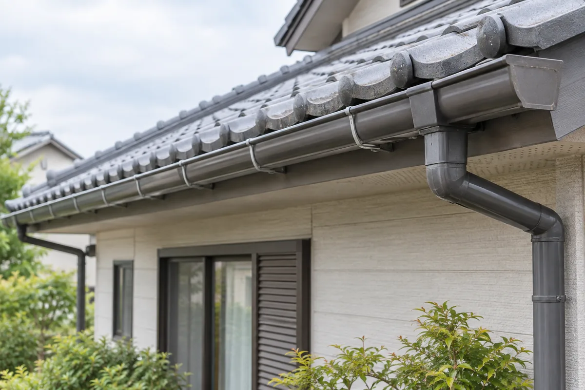 住宅の軒先に取り付けられた雨樋