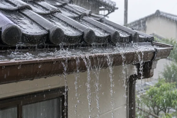 雨水があふれている雨樋