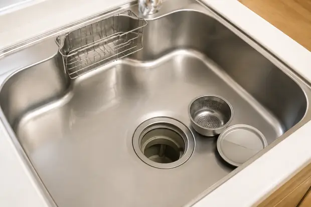 カバーを外したキッチンの排水口