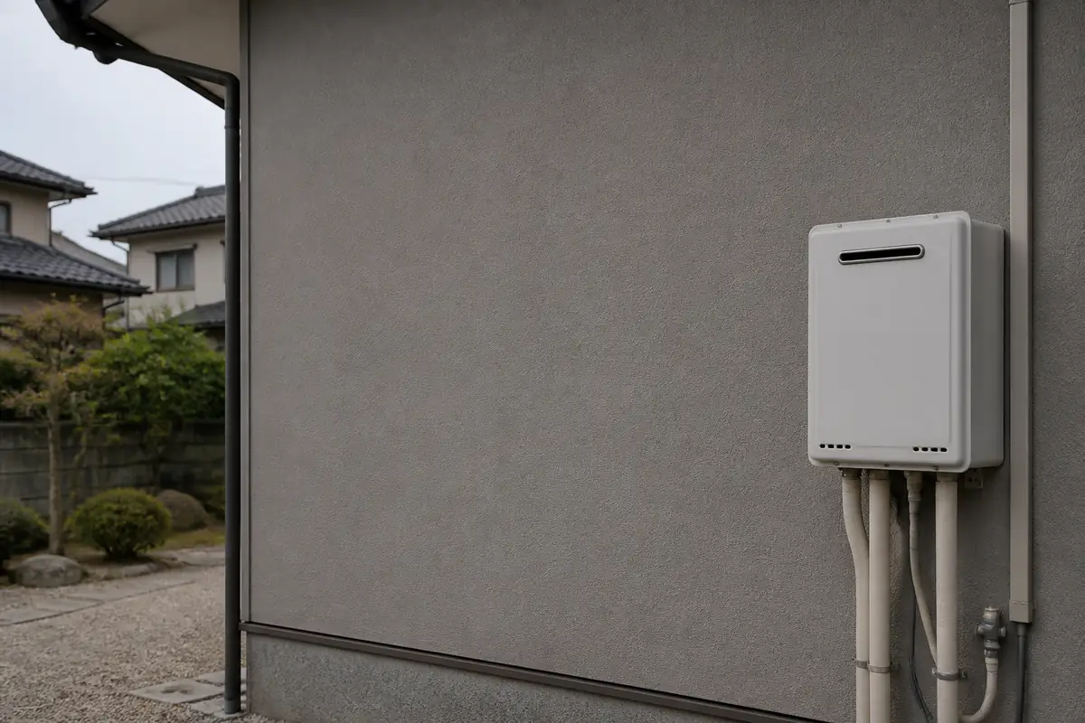 住宅の外壁に設置された給湯器